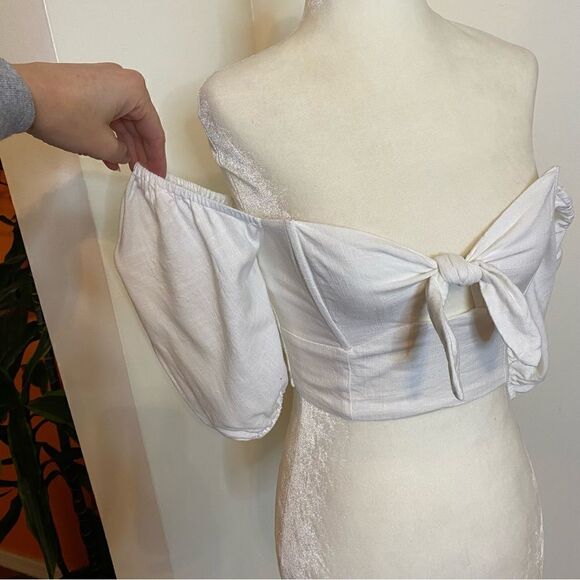 Cotton Candy LA White Milkmaid Bustier Tie Front Top w/ Puff Sleeves Size Small - Picture 4 of 10